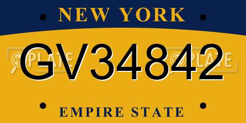 GV34842 New York License Plate