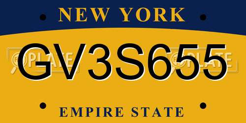 GV3S655 New York License Plate