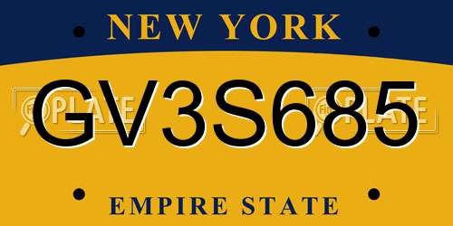 GV3S685 New York License Plate
