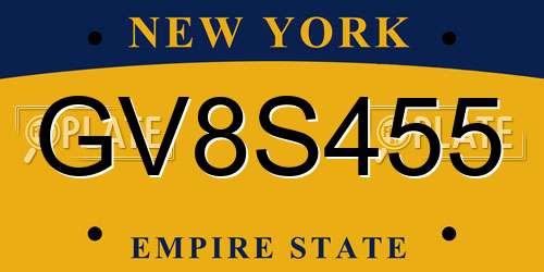 GV8S455 New York License Plate