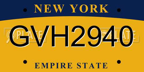 GVH2940 New York License Plate