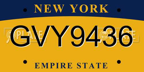 GVY9436 New York License Plate