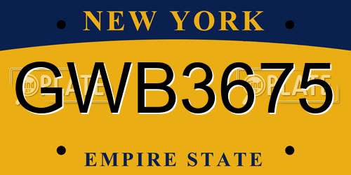 GWB3675 New York License Plate