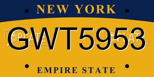 GWT5953 New York License Plate