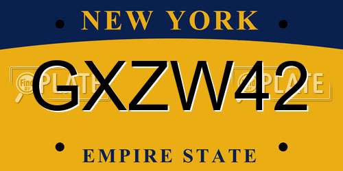 GXZW42 New York License Plate