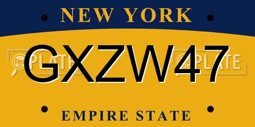 GXZW47 New York License Plate
