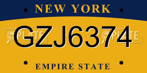 GZJ6374 New York License Plate