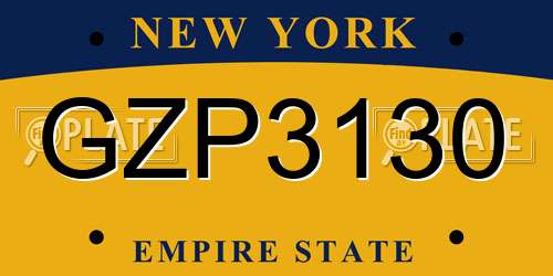 GZP3130 New York License Plate