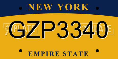 GZP3340 New York License Plate