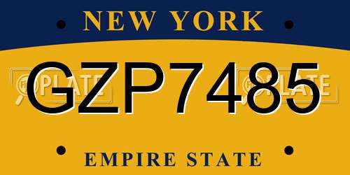 GZP7485 New York License Plate