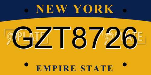 GZT8726 New York License Plate