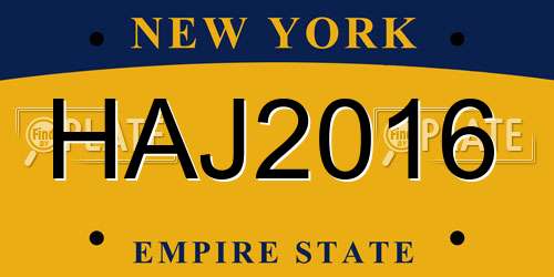 HAJ2016 New York License Plate