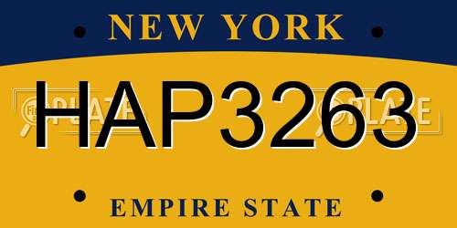 HAP3263 New York License Plate