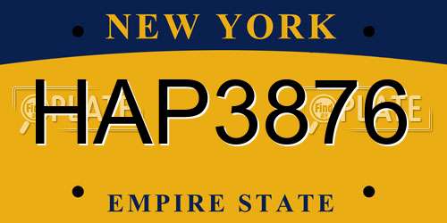 HAP3876 New York License Plate