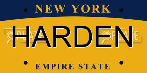 HARDEN New York License Plate