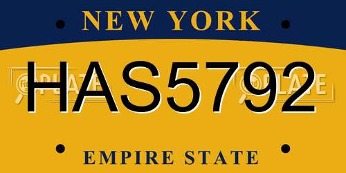 HAS5792 New York License Plate