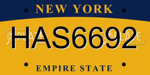 HAS6692 New York License Plate