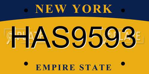HAS9593 New York License Plate