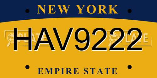 HAV9222 New York License Plate