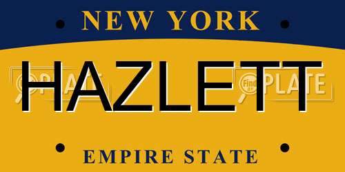 HAZLETT New York License Plate