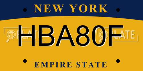 HBA80F New York License Plate