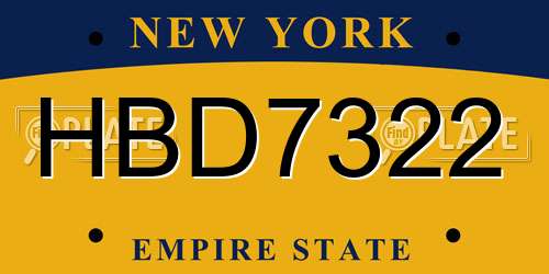 HBD7322 New York License Plate