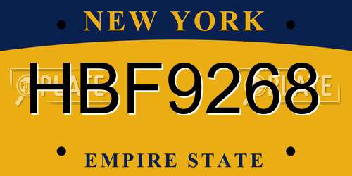 HBF9268 New York License Plate