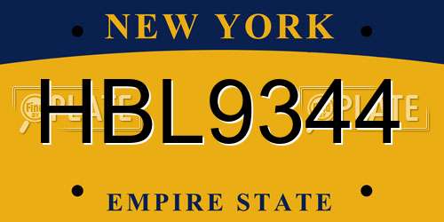 HBL9344 New York License Plate