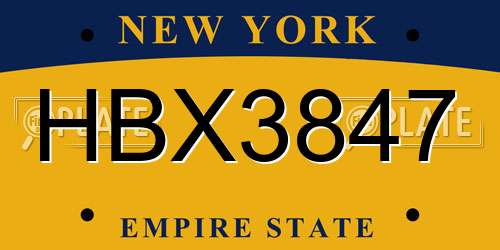 HBX3847 New York License Plate