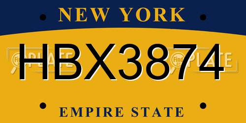 HBX3874 New York License Plate