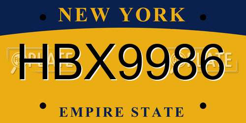 HBX9986 New York License Plate