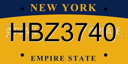 HBZ3740 New York License Plate
