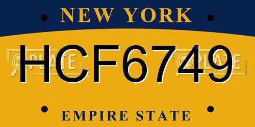 HCF6749 New York License Plate