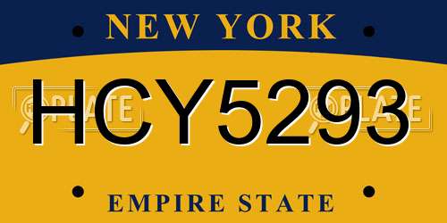 HCY5293 New York License Plate