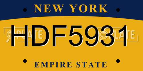 HDF5931 New York License Plate