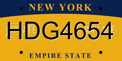 HDG4654 New York License Plate