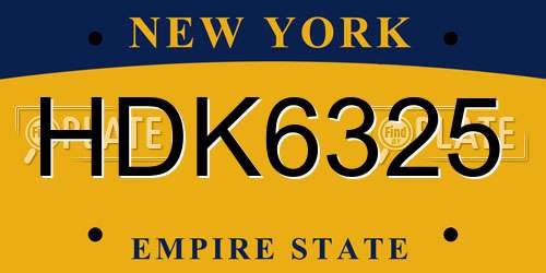HDK6325 New York License Plate