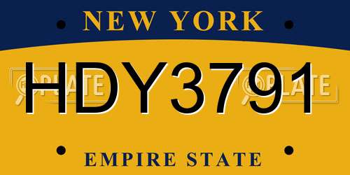 HDY3791 New York License Plate