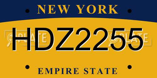 HDZ2255 New York License Plate