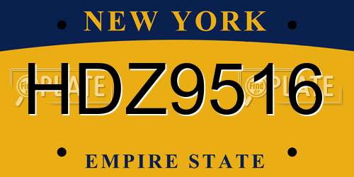 HDZ9516 New York License Plate