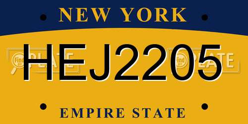 HEJ2205 New York License Plate