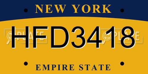 HFD3418 New York License Plate