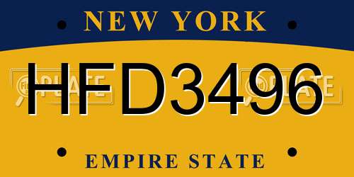 HFD3496 New York License Plate