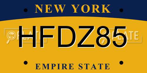 HFDZ85 New York License Plate