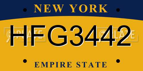 HFG3442 New York License Plate