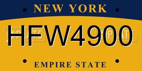 HFW4900 New York License Plate