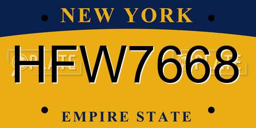 HFW7668 New York License Plate
