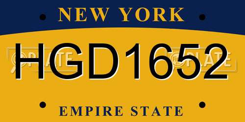 HGD1652 New York License Plate