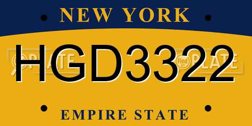 HGD3322 New York License Plate
