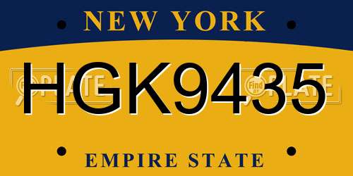 HGK9435 New York License Plate